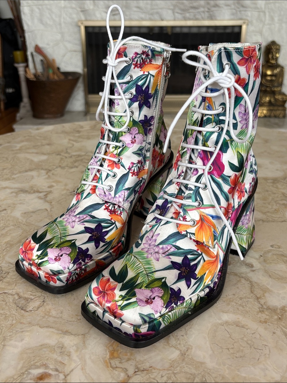 L’Intervalle Botanical Satin Platform Lace-Up Ankle Boots – Size 38 - Picture 2 of 14